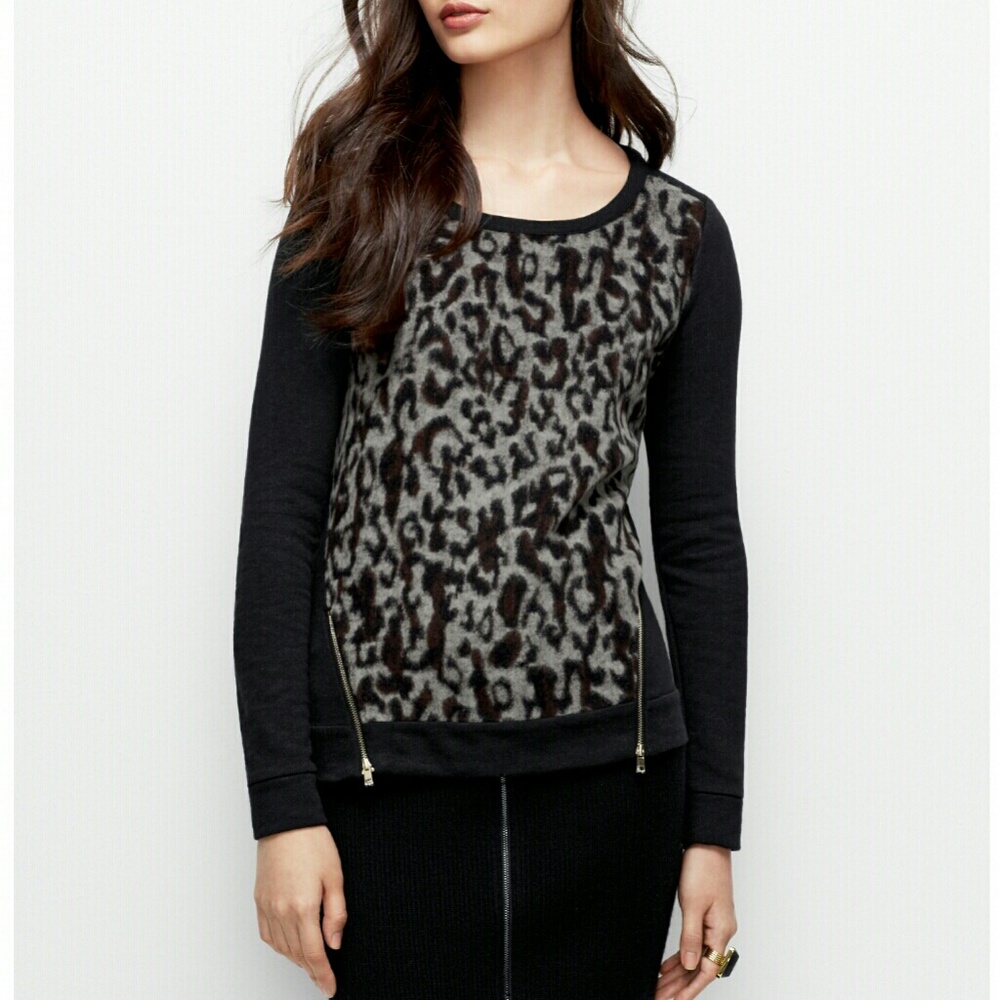 Ann Taylor Leopard Print Sweater with Zippers